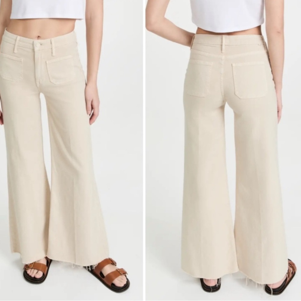 MOTHER Cream Flare Wide-Leg Jeans